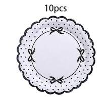 10pcs/20pcs/30pcs/50pcs/60pcs (Pink/Blue/Black) Bow Paper Plates, 7 Inch, Bow Themed Disposable Tableware Set For Birthday Party, Engagement, Wedding, Baby Shower, Bridal Shower - Multicolor - View 16