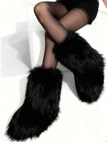 New Winter Warm Plush Faux Fur Snow Boots For Women - Dark Grey & Brown & Black Ankle Booties With Soft Lining, Cozy Slip-On Design For Cold Weather Outdoor & Indoor Wear Unisex Short Ankle Faux Raccoon Fur Snow Boots - Solid Classic Color, Super Smooth Fur Touches The Ground, Perfect For Christmas & Halloween, Y2K Style! Y2K Fashion Men's & Women's Snow Boots - Faux Raccoon Fur, Silky Smooth Floor-Reaching Fur, Solid Classic Shade, Ideal For Christmas & Halloween! Short Ankle Unisex Snow Boots With Faux Raccoon Fur - Solid Classic Color, Ultra-Smooth Fur Hits The Ground, Must-Have For Christmas & Halloween, Edgy Y2K Vibe! Christmas & Halloween Essential Faux Raccoon Fur Snow Boots (Unisex) - Solid Classic Hue, Smooth Fur Touches The Floor, Stylish Y2K Look! Y2K Short Ankle Snow Boots For Men & Women - Faux Raccoon Fur, Super Smooth Floor-Length Fur, Solid Classic Color, Great For Christmas & Halloween Celebrations! - 黑色 - 查看 2