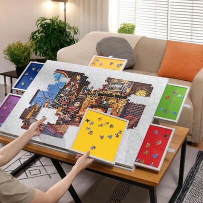 [Portable Jigsaw Puzzle] 6-Drawer Portable Jigsaw Puzzle Table Board With Felt | Foldable With Stand Cover, Accommodate  1000-1500 Pieces  Jigsaw Puzzles