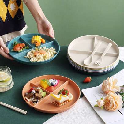 10个/5个/1个套装圆形分隔盘微波炉食品盘水果沙拉托盘厨房，节日，婚礼，生日派对餐具；家庭聚会自助餐盘，派对用品
