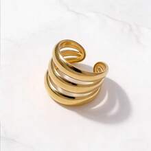 1pc Minimalist Triple Circle Line Stainless Steel Gold Plated Adjustable Ring, Everyday Wear, Valentine's Day Gift - As Shown - View 4