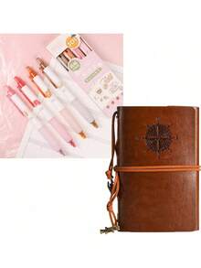 1pc Genuine Leather Notebook - Graduation Gift (Suitable For Both Men And Women), Vintage Nautical Theme Spiral Bound Notebook, Embossed Travel Journal, Compass Themed Hardcover Notebook, School Supplies, Back To School Season