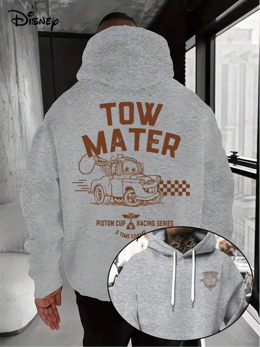 New Disney Hoodies-Men's Racing Story Cartoon Pullovers, Loose Hoodies In Front Pockets, Suitable For Casual Wear, Disney's Birthday Gifts, Travel Clothes, Playful Design, Comfortable Fabrics, Fan Clothes, Movie Lovers, Home Clothes, Durable Materials, Printed Jerseys, Men's. - Grey - View 1