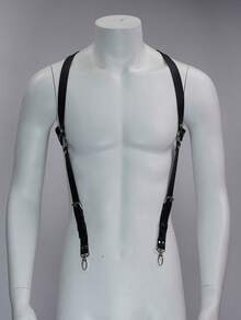 1pc Y2K Edgy Black Faux Leather Spike Suspenders - Adjustable Accessory For Shirt Jeans Club Brunch Streetwear Festival - 彩色 - 查看 2