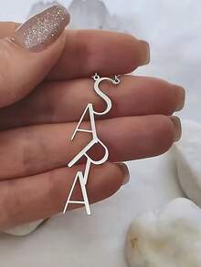 1pc Customized Name Necklace, Stainless Steel Chain Vertical Letter Design Personalized Pendant Necklace, Elegant & Minimalist Style, Ideal Gift For Her On Anniversary, Birthday, Wedding, Graduation, Holiday, Party, Mother's Day, Christmas - Gold - View 5