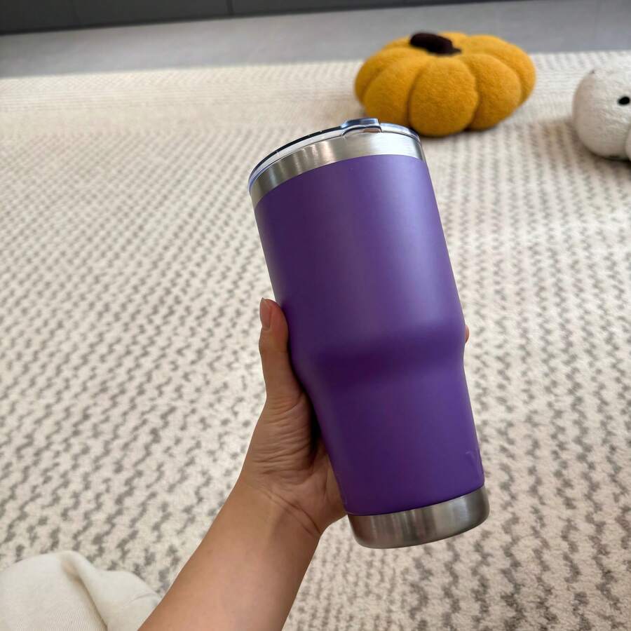 30 Oz Insulated Mug/Cool Cup - Large Capacity, Dual-Purpose, Non-Slip, Leak-Proof, A Must-Have For Campers, Suitable For Use In The Car Or Office. - 紫色 - 查看 1