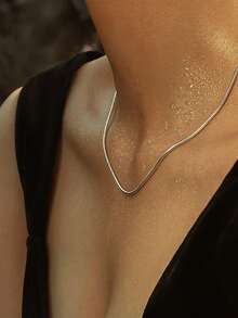 1pc S925 Sterling Silver Simple Snake Bone Chain Necklace, Versatile Minimalist Thin Layering Necklace For Women, Daily Wear & Gift - Chain - View 11
