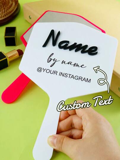 Custom Text Handheld Mirror, Personalized Name & Social Handle Makeup Mirror, Customized Beauty Accessory, Customizable Gift For Beauty Enthusiasts, Stylish Daily Use Mirror, Handheld Mirror With Handle, Thoughtful Present For Birthdays, Anniversary