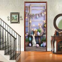 复活节主题背景，复活节彩蛋 - 兔子 - 可用作复活节派对摄影背景、大厅装饰、派对装饰横幅的装饰品，涤纶材质