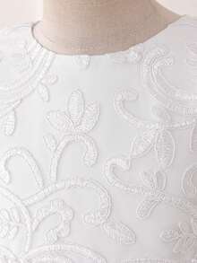 Young Girls Round Neck Faux Pearl Embroidered Tulle Elegant Wedding Princess Dress Suitable For Ball, Fabric Pattern Randomly Cut, Headband Not Included - White - View 8