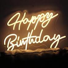 1个生日快乐LED霓虹灯，节日墙面装饰，带调光开关的霓虹灯，家庭派对宿舍墙面装饰，USB供电，适用于生日派对主题