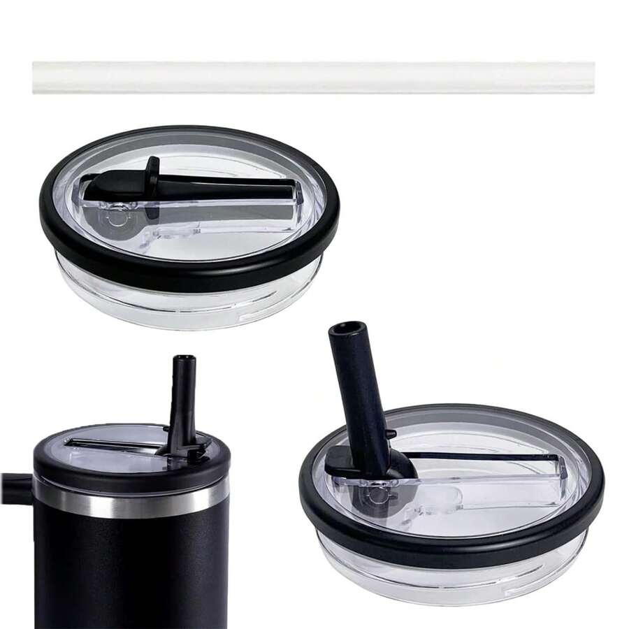 40 Oz Flip Straw Leak Proof Lid, Tumbler Lid Replacement No Spill Proof For Tumbler Cup Lid, Ideal For Sports & Camping, Good For Work Exercise Run And Drink Water - 黑色 - 查看 1