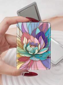 1pc Floral Compact Makeup Mirror, Lightweight, Foldable, Portable, PU Leather, Suitable For Travel, Gatherings, Work, School, All Ages - Multicolor - View 8
