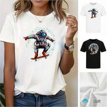 Estilo minimalista fresco astronauta patrón cósmico de snowboard tejido de canalé suave trabajo fin de semana casual - Blanco - Ver 10
