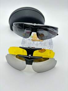 1 par de gafas de caballero ,lente de sobrepuesto con tres micas lente - Negro - Ver 3