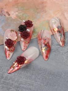 12格白色透明3D山茶花美甲装饰品，玫瑰配件，珍珠白，极光白，全息透明红黑玫瑰美甲饰品DIY，优雅婚礼美甲用品 - 彩色 - 查看 8