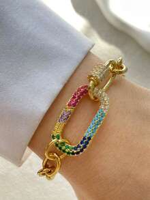 1件 STYLEVER 金色 A-Z 字母手链，彩色钻石心形扣链，白色钻石手链，不锈钢链，圣诞节礼物，万圣节礼物 - 金黃色 - 查看 3