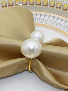 12pcs Silver Napkin Rings Set - Faux Pearl Buckle Napkin Holders, Suitable For Valentine's Day, Family Gatherings, Dinners And Weddings Decoration (Includes 2 Silver Faux Pearl) - White Pearl - View 4