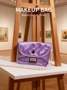 Gucci Purple Square Cosmetic Bag, DIY Pearl Chain Storage Bag, Fashion Shoulder Bag - Purple - View 4