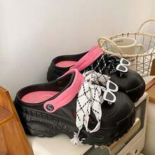 夏季百搭爆款洞洞鞋 女式厚底户外沙滩度假休闲一脚蹬凉鞋 - 黑色 - 查看 4