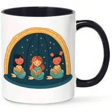 1pc, 11oz, Little Mermaids Reading Books In An Archway, Reusable Mug Home, Office, And Gatherings, Great Parties - Black - View 6