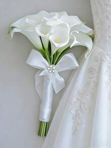 新娘婚礼伴娘捧花 白色人造马蹄莲手捧花束 婚礼摄影道具 派对仪式 周年纪念 家居装饰