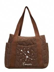 (Embroidered Custom) 1pc New Upgraded Constellation Women Tote Bag, Large Capacity Travel Backpack, Customizable Name, Zipper Closure, Thick Padding, Minimalist & Versatile, Casual Commute, Perfect Gift - Multicolor - View 7