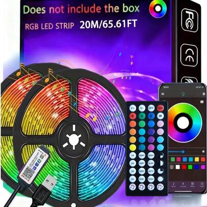 1 dải đèn LED thông minh RGB, kèm điều khiển từ xa 44 phím và ứng dụng điều khiển, đồng bộ nhạc, có thể điều chỉnh độ sáng, cấp nguồn USB, đèn LED, hiệu ứng đổi màu động, thích hợp cho gia đình, tiệc tùng, cây thông Noel, phòng ngủ, phòng chơi game - Lắp đặt dễ dàng, điện áp thấp, nhiều tùy chọn màu sắc, dải đèn LED RGB chiếu sáng nền TV, nhiều màu có thể điều chỉnh độ sáng, cấp nguồn USB, dành cho rạp chiếu phim tại nhà, chơi game, chiếu sáng không gian trong nhà.