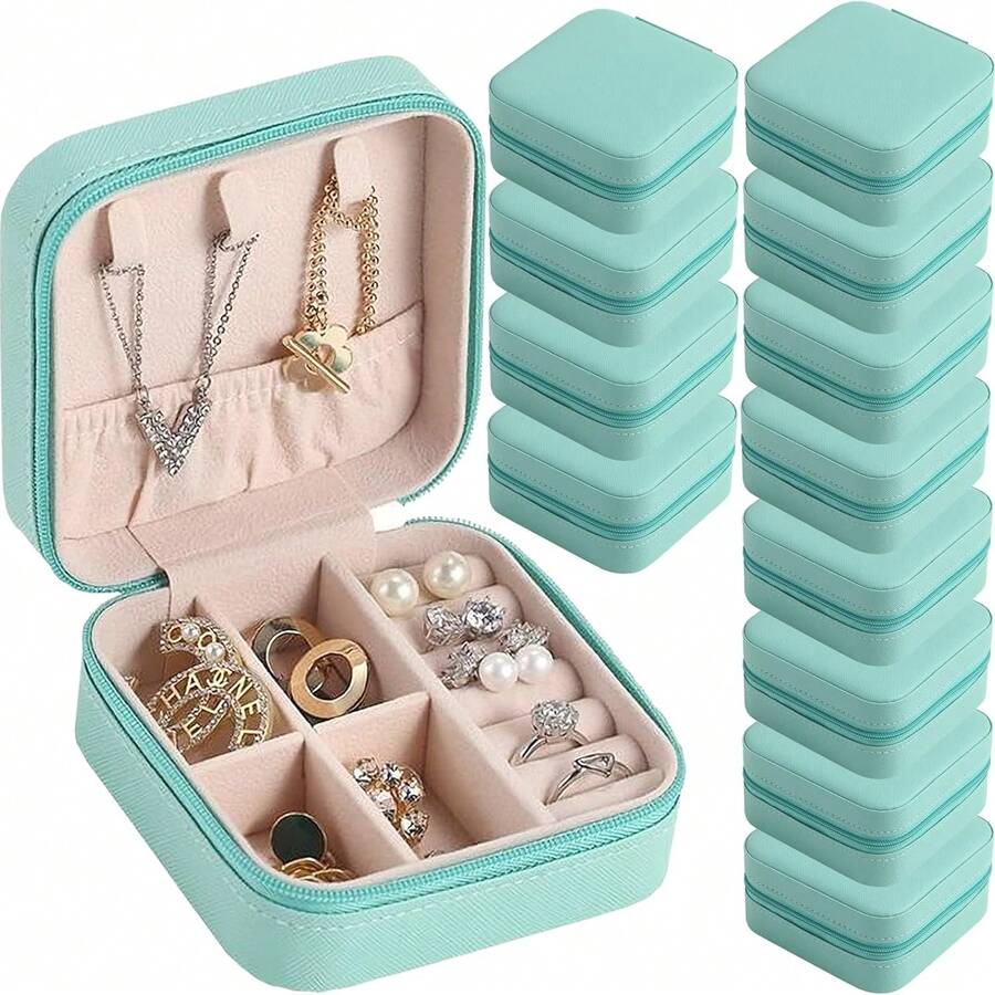 1pc Travel Jewelry Case Bridesmaid Gifts Box,Small Jewelry Box Mini Jewelry Organizer,PU Leather Portable Earring Storage Box For Women Girls Bridesmaid Proposal Gifts - Multicolor - View 1