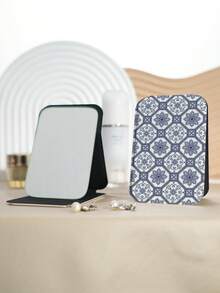 1pc Bohemian Vintage Floral Pattern Vanity Mirror, Foldable Lightweight Compact Handheld Mirror, Durable PU Leather Stand, Vertical Display, Suitable For All Occasions And Users, Foldable Square Pocket Mirror - Multicolor - View 15