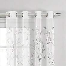Creative Home Ideas - Cortinas Bordadas con Flores, 137 x 160 cm, para Sala de Estar, con Ojales, Color Verde Azulado, 1 Panel Individual(Gris Plata 137.2An x 243.8Al cm (1 Paneles)) - Multicolor - Ver 1