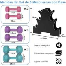 Set de Mancuernas Fitness de Gráfico con Base Soporte 6Pzs, 1,2,3kg Mancuerna Gimnasio 3 Colores Anti-Ruedo Antideslizante, Mancuerna de Pilate para Mujer Ejercicio de Fuerza en Casa Gimnasio(default) - Multicolor - Ver 8