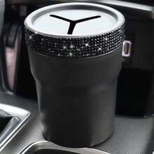 1pc Car Black & Silver Diamond Coin Box, Car Specific Coin Storage Box, Rhinestone Decor Creative Car Interior Storage Box, Practical Car Coin Organizer, Exquisite Car Interior Decoration, Portable & Practical - 1pc Diamond-encrusted Car Coin Holder - View 1