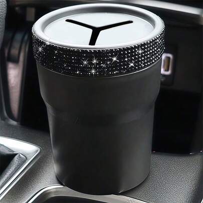 1pc Car Black & Silver Diamond Coin Box, Car Specific Coin Storage Box, Rhinestone Decor Creative Car Interior Storage Box, Practical Car Coin Organizer, Exquisite Car Interior Decoration, Portable & Practical