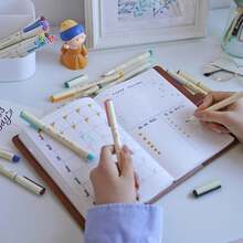 Conjunto de 12 canetas pincel de cerdas macias, estilo chinês vintage, coloridas, ideais para anotações, pintura, diário e como presente de volta às aulas para estudantes. - 12 palitos - Ver 8