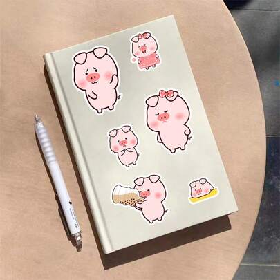 New Cute Cartoon Pig Pattern Stickers, DIY Decorative Material For Scrapbooking, Phones, IPads, Computers, Waterproof