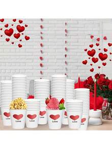 25/50个红色爱心纸杯，加厚一次性8盎司纸杯，适用于派对、婚礼、周年纪念、节日、浪漫场合、家庭聚会、生日等。 - 彩色 - 查看 7