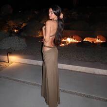 Women's Casual Vacation Party Party Temperament Elegant Sexy Hot Girl Hollow Backless High-Waisted Dress Women's Long Skirt - màu xanh lá - Xem 5