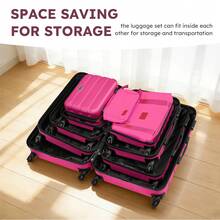 Large Capacity ABS Hardside Luggage Set, 16/20/24/28 Inch Spinner Suitcases + 2 Travel Bags + 1 Cosmetic Case, 7-Piece Set For Holiday Travel, Business Commutes, Valentine's Day Getaways, Spring Travel Traveling Bags Suitcase Clothes Storage Cruise Essentials Vacation Essentials - Hot Pink - View 10
