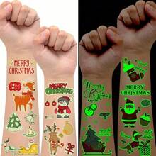 CYPN10 Hojas Tatuajes Navideños Luminosos para Rellenar Medias Navideñas de Niños Pegatinas de Tatuajes Temporales Luminosos para Decoraciones de Fiestas Navideñas Suministros de RegaloFashion - Multicolor - Ver 8