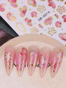 2 PCS Pink Flower Petal 3D Nail Stickers Elegant Flower Gold Edge Line Geometry Designs Nail Art Decals For Acrylic Nails DIY Spring Self-Adhesive Manicure Decoration Supplies-Halloween,Christmas,Fall,Winter, Supplies, ME79 - Nhiều màu 3 - Xem 4