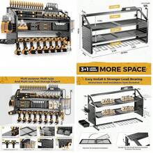 Organizador de Pared para Herramientas Elctricas Grandes con Estacin de Carga,Soporte para 8 Taladros,Estante de Almacenamiento de Metal Pesado,Regleta de 6 Enchufes,8 Ganchos,2 Cajas de Tornillos - 8titular-de-poder - Ver 1
