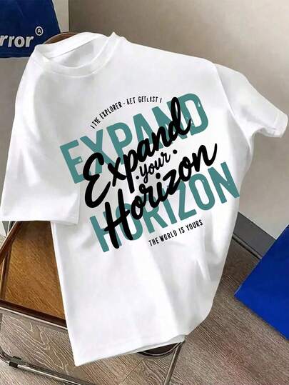 Plus Size Men's Casual Printed Round Neck Short Sleeve T-Shirt, Summer