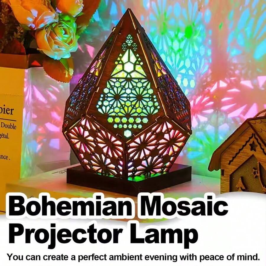 Starlight Projector Lamp,Boho Ambient Lighting Ceiling Projector Night Light, Wooden Colorful LED Lights For Bedroom Vintage Room Decor Aesthetic Unique Gifts For Christmas Halloween Birthdays - Năm mặt - Xem 1