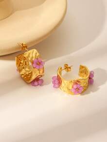 1 Đôi bông tai hình chữ C đính ngọc trai giả kiểu cổ điển, mang phong cách sang trọng và thời trang retro, được làm thủ công từ thép không gỉ mạ vàng 18K, đa năng và thiết kế đẹp mắt. - Vàng - Xem 2