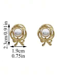 1对时尚复古奢华金属几何蝴蝶结耳钉，适合年轻女孩日常佩戴和节日佩戴 - 蝴蝶結 - 查看 5