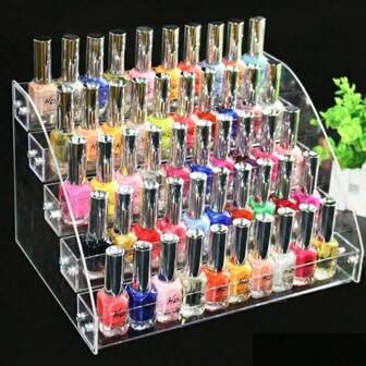 1个透明亚克力多层金字塔展示架，适用于展示指甲油、化妆品、口红、香水、珠宝等，适用于美甲沙龙、家庭、房间、卧室、浴室等场所。