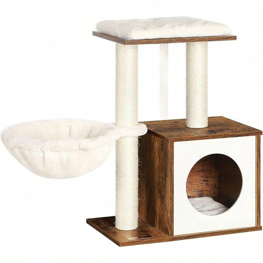 FEANDREA Árbol pequeño para Gatos para Gatitos Torre Moderna para Gatos de Interior condominio para Gatos con Postes rascadores Cojines Lavables extraíbles marrón rústico UPCT122X01 - como en la foto - Ver 1