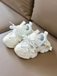 1 Pair Infant Sports Shoes, Breathable Mesh Upper, Soft Sole Toddler Walking Shoes, Hook And Loop Closure For Easy On/Off, Fashionable Unisex Infant Sneakers - White - View 1