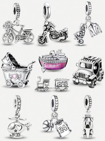 1Pc Fashionable Transportation Series: Ship, Train, Beaded Pendant Fit For Women Bracelets Bangles DIY Jewelry Making And Daily Outfit Matching Jewelry Decoration For Girls